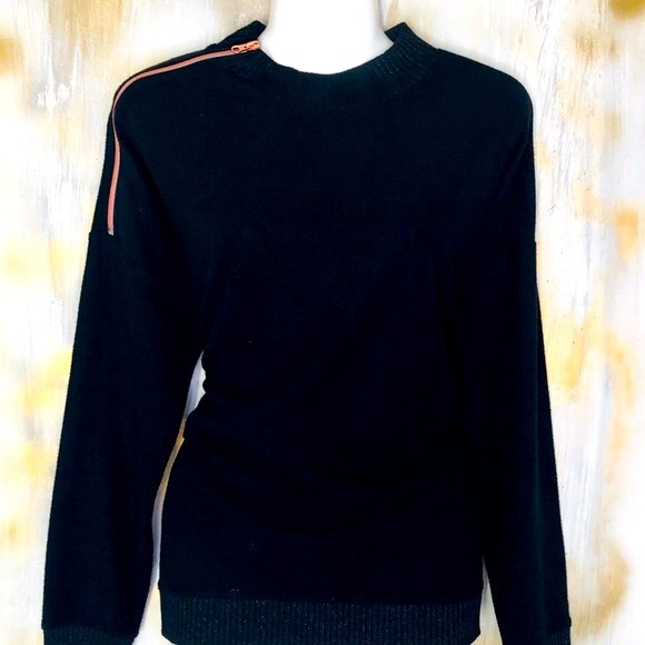 Women’s sweater black Xersion soft side shoulder drop zip style Trim sweater - Picture 4 of 6